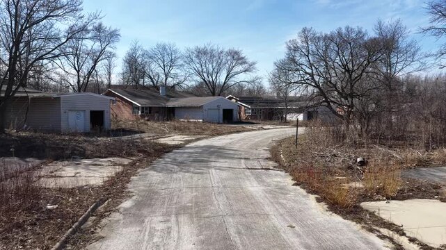 Abandoned Neighborhood with Dilapidated Homes