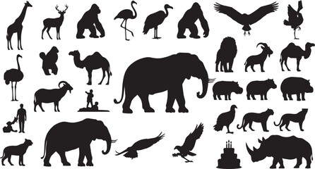 Collection of black animal silhouettes isolated on white background © MD Tushar Ahmed