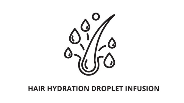 Elegant and clean line drawing illustrating hair hydration with water droplets, ideal for beauty, skincare, and wellness advertising, blogs, or educational content.
