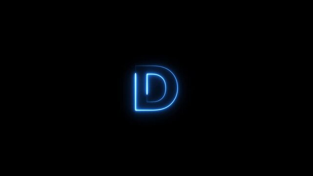 Abstract beautiful glowing flickering neon letter D icon animation, on a black background.
