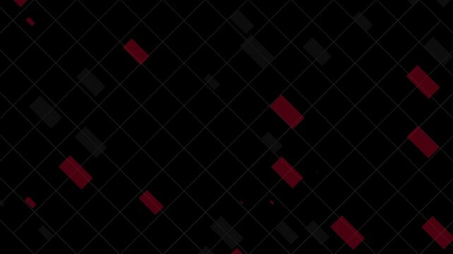 Abstract animation with red and black geometric shapes. Seamless technology background of geometric design in a grid pattern