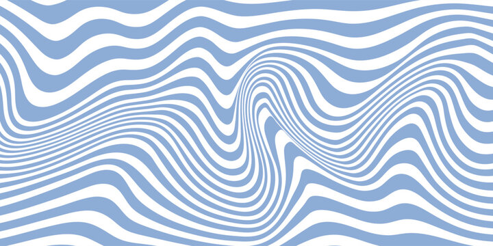 Vector seamless pattern. Abstract op art texture with bold monochrome wavy stripes. Creative background with distorted lines. Decorative black and white striped design with distortion effect.