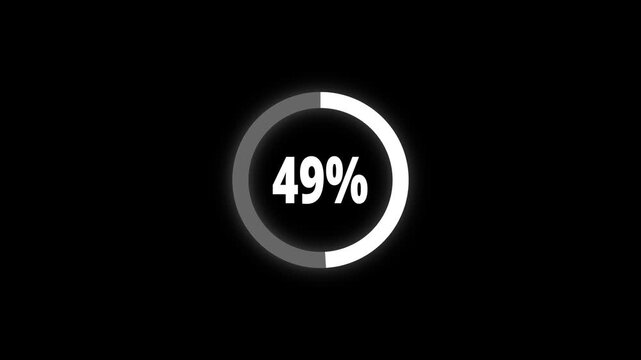 Abstract pie chart with 49 percent progress bar animation. Pie chart business and finance visual data representation for sales and statistics on black background. 4k video	