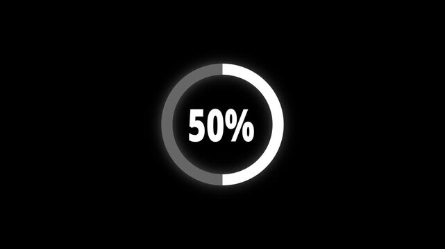Abstract pie chart with 50 percent progress bar animation. Pie chart business and finance visual data representation for sales and statistics on black background. 4k video	