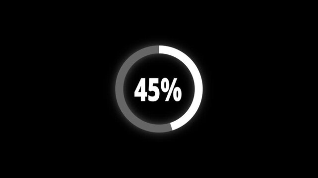 Abstract pie chart with 45 percent progress bar animation. Pie chart business and finance visual data representation for sales and statistics on black background. 4k video	