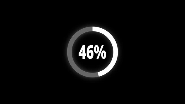 Abstract pie chart with 46 percent progress bar animation. Pie chart business and finance visual data representation for sales and statistics on black background. 4k video	
