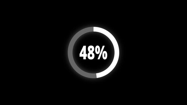 Abstract pie chart with 48 percent progress bar animation. Pie chart business and finance visual data representation for sales and statistics on black background. 4k video	