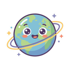 Fototapeta premium Cute planet with big eyes and a smiling face