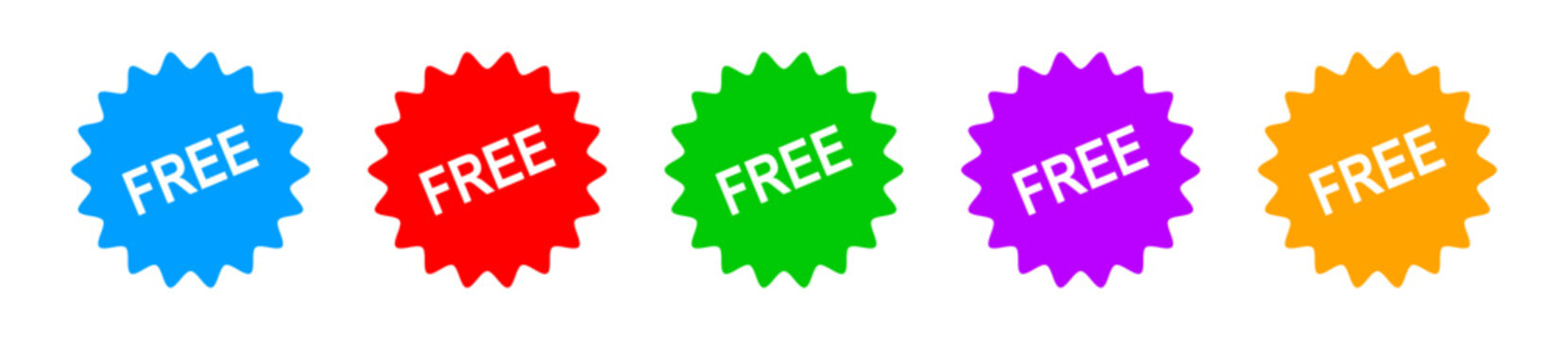 Free badge sticker set on transparent background for product marketing, sale, offer and business. Free tag set with different colors. Vector illustration.