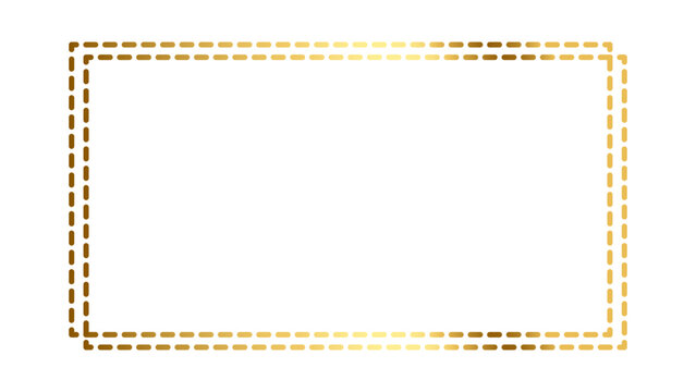 Rectangular golden border frame with dash lines isolated on transparent background perfect for picture, design and mockups. Gold rectangle empty frame. Vector illustration.