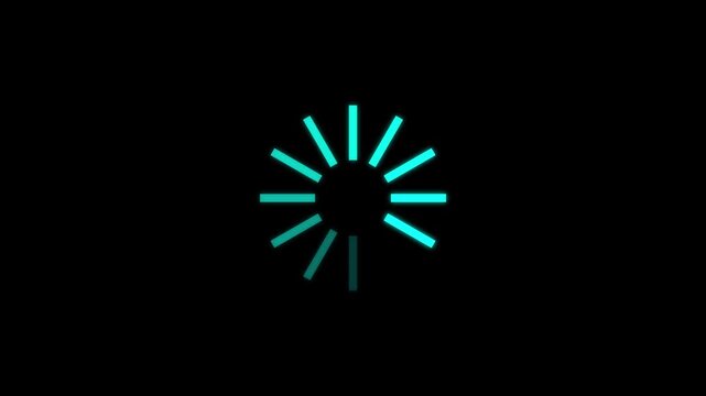 Loading spinner with blue lines rotating on a black background, representing waiting or buffering in technology and digital interfaces, buffering icon, waiting indicator, loading bar, user interface