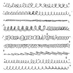 Fototapeta premium Hand drawn doodle tight wave scribbles set, playful sketchy ink pen line elements, expressive vector collection, isolated on white background