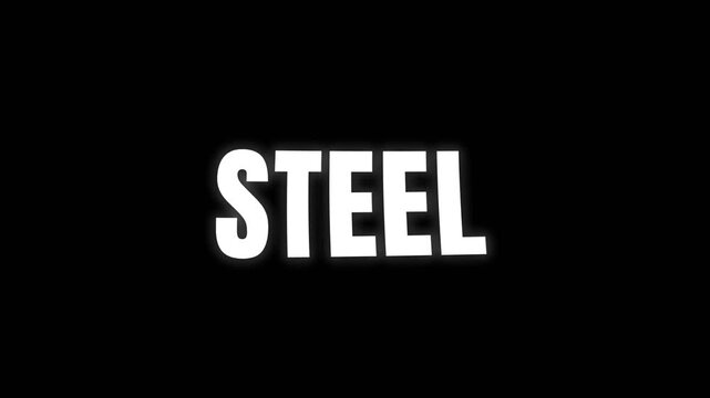 Bold steel text animation with soft glow on dark background, clean and modern look, perfect for industrial themes, titles, branding, and intro visuals.