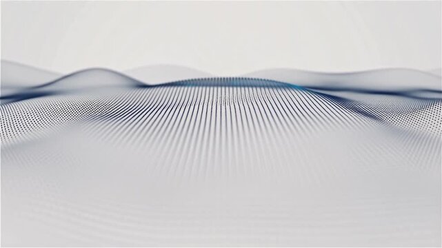 An ethereal abstract digital waveform composed of delicate blue and white dots creating gently undulating curves, presenting a futuristic visualization of data.