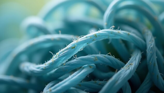 Close-up Macro Shot of Twisted Blue Fibers in Detailed Texture.