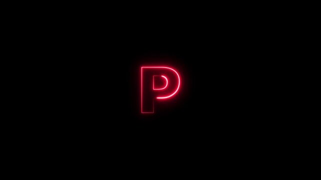 Abstract beautiful glowing flickering neon letter P icon animation, on a black background.