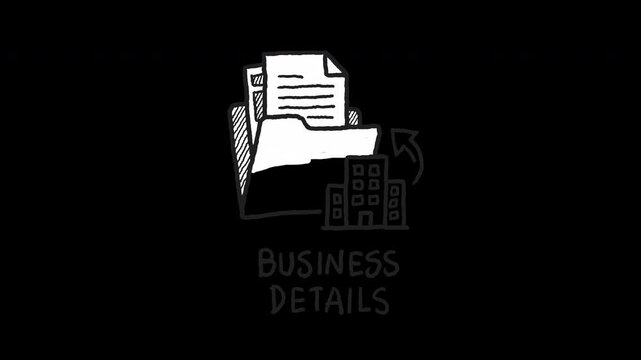 Hand drawn business details folder icon with building sketch 4k animated video, alpha transparent video