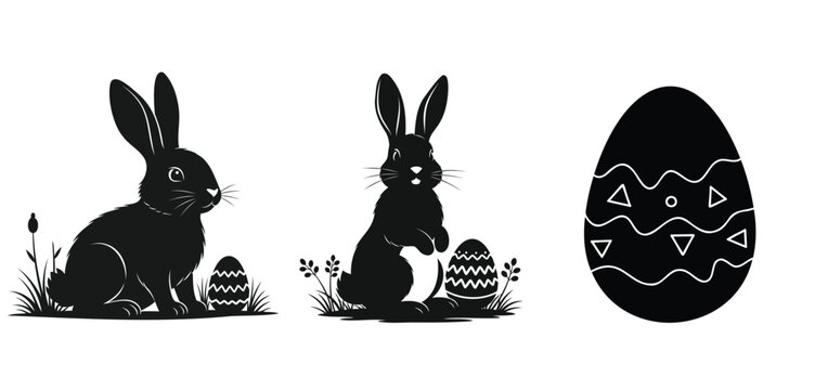 Ester day silhouette black easter bunnies and egg decorations