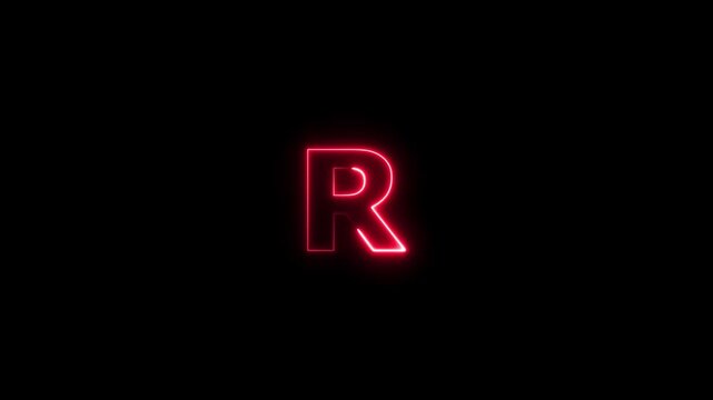 Abstract beautiful glowing flickering neon letter R icon animation, on a black background.