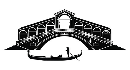 A striking black and white depiction of a venetian bridge with a gondola and figure a beautiful silhouette high quality professional © mrvect02