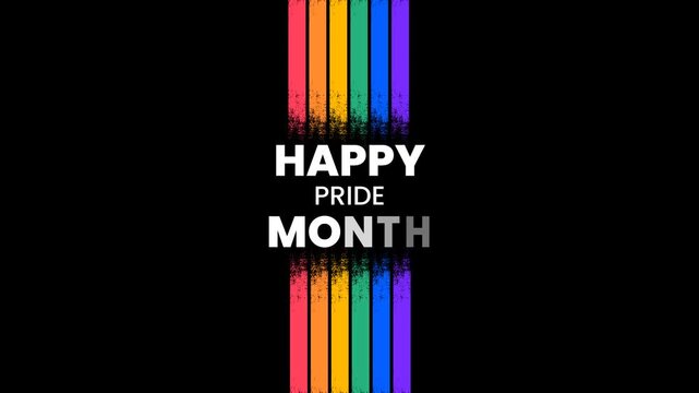 Happy Pride Month Celebration with Grunge Rainbow Stripes on Black Background