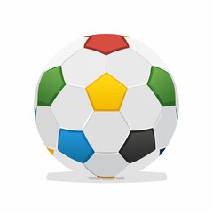 Fototapeta premium Colorful soccer ball sits on a flat surface, highlighting its design and shape in a clear and simple manner