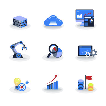 Set of modern business and technology vector icons in flat style