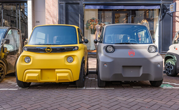 Amsterdam, The Netherlands, 26.03.2026, Small Electric City Cars Opel Rocks-e and Citro&euml;n Ami in Street Parking, Sustainable Urban Transport