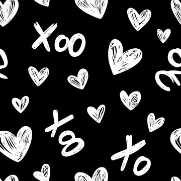 A black background with white hearts and XO messages written in a playful, handwritten font.