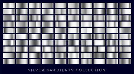 Silver gradient color picker collection   Gradient steel or platinum color plate   100 types isolated gradient color of silver © Mustakim0064
