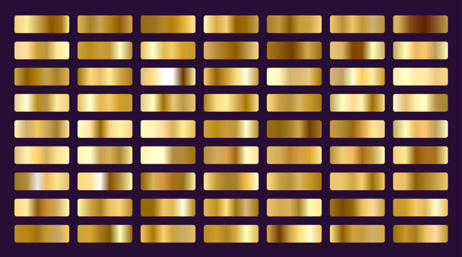 Golden gradient color picker collection | Gradient metallic or auric color plate | 70 types isolated gradient color of Golden