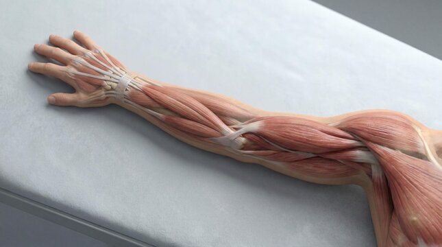 Close-up of finger tendons under semi-transparent skin on a human hand