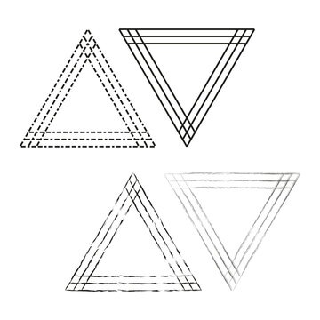 Triangle frame set. Geometric Vector border. Polygon outline design. Simple shape variety. Manual vector only. No autotrace used.