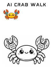 Obraz premium Cute cartoon crab with mechanical claws, black and white outline for coloring.