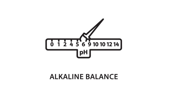 Minimalist line art illustration of a pH scale highlighting alkaline balance, ideal for health, wellness, education, and scientific infographics or presentations.