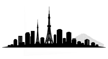 Obraz premium Tokyo Skyline Silhouette with Tokyo Tower and Mount Fuji Minimal Vector