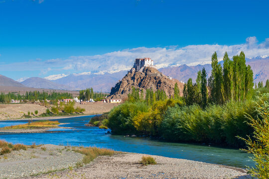 Stakna Monastery, Stakna Gompa, Buddhist monastery of the Drugpa sect in Stakna,Leh district, Ladakh, India, Beautiful scenic architecture with Himalayan mountains in background,on bank of Indus River
