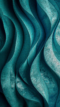 Rich Teal Organic Flowing Sinuous Wave Formations with a Distressed Cracked Stone Surface Texture