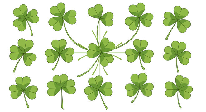 green four leaf clover illustrations in rows on white background