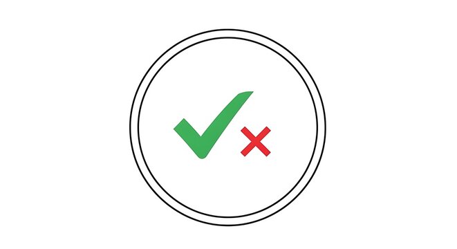 A green checkmark and a red x in a circle