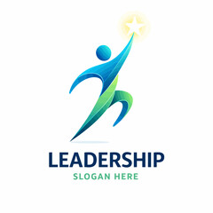 Fototapeta premium Leadership logo with dynamic human figure reaching for success