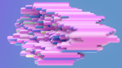 Abstract illustration of voluminous rectangular shapes. Gradients of pink and blue create an illusion of mystery. 3d rendering © Andrey_A