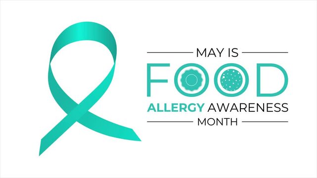Clean medical animation highlighting Food Allergy Awareness Month with minimal ribbon and food icon concept in smooth motion.