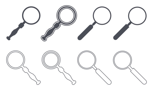  Set of vintage and modern magnifying glass icons.  magnifying glass symbol for interactive UI and web applications.  Vector illustration.