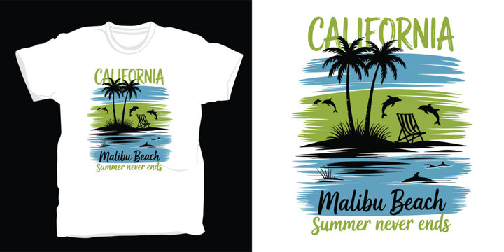 California malibu beach summer never ends tropical island with palm trees vector.