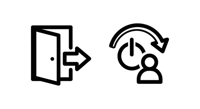 User session management icons: open door with exit arrow and power button with user symbol for logout