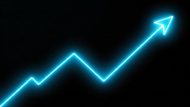 Glowing blue abstract line moving upwards on a dark background