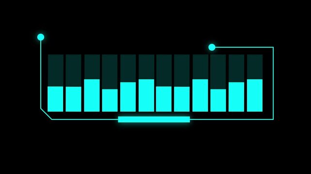 Cyan bar graph with thin border frame for futuristic data. Cyan bar graph animation for data themes. Cyan bar graph visual for analytical projects.