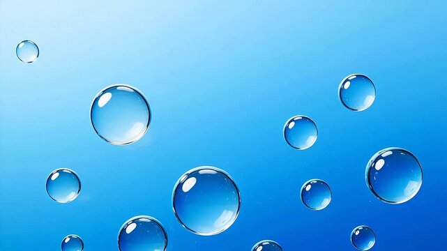 Water bubbles floating in blue