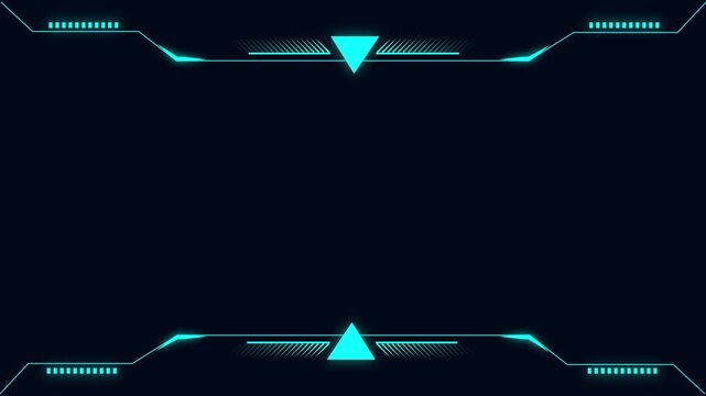 Cyan futuristic head-up display frame with geometric lines. Cyan futuristic head-up display frame animation for technology themes.